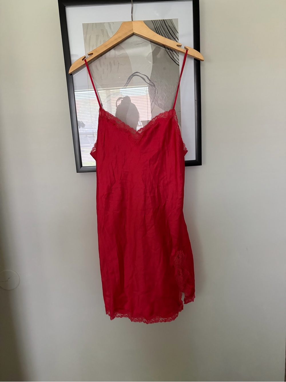 Victoria’s Secret Red Lace Trim Satin Slip Dress